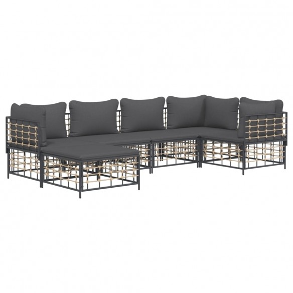 Salon de jardin 6 pcs avec coussins anthracite résine tressée