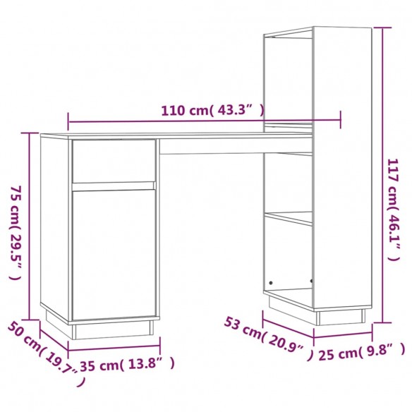 Bureau Gris 110x53x117 cm Bois massif de pin