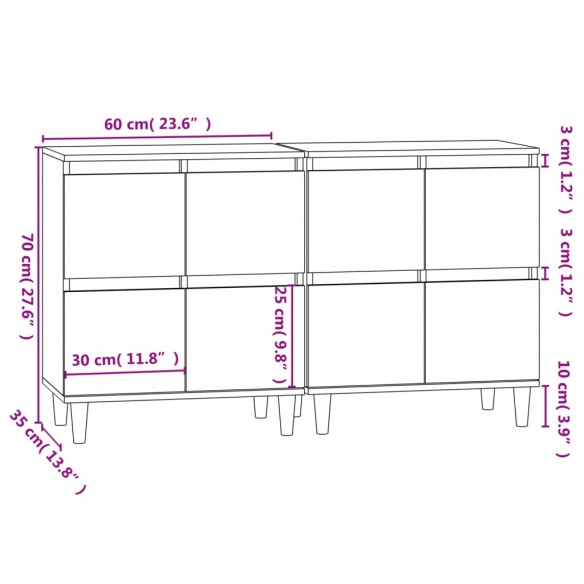 Buffets 2 pcs blanc 60x35x70 cm bois d'ingénierie