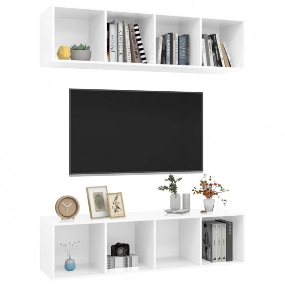 Meubles TV muraux 2 pcs Blanc brillant Aggloméré