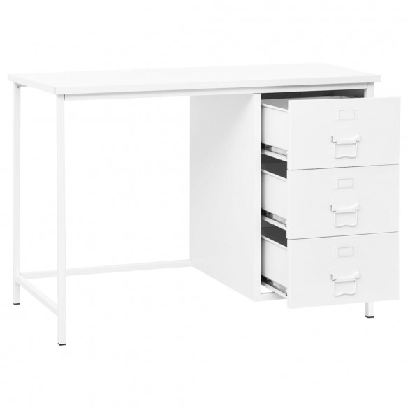 Bureau industriel avec tiroirs Blanc 105x52x75 cm Acier