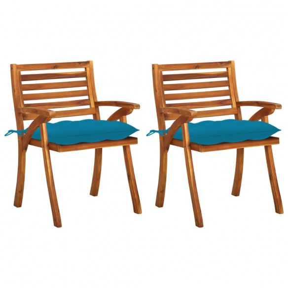 Chaises à dîner de jardin avec coussins 2 pcs Acacia massif