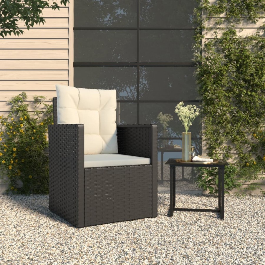 Fauteuil de jardin avec coussins Noir Résine tressée