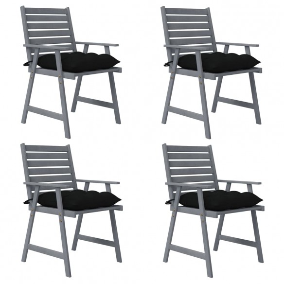 Chaises à dîner d'extérieur avec coussins 4 pcs Acacia massif