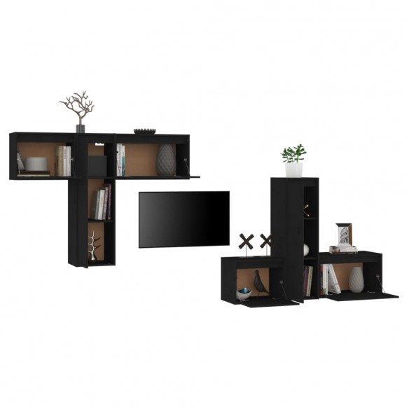 Meubles TV 6 pcs Noir Bois massif de pin