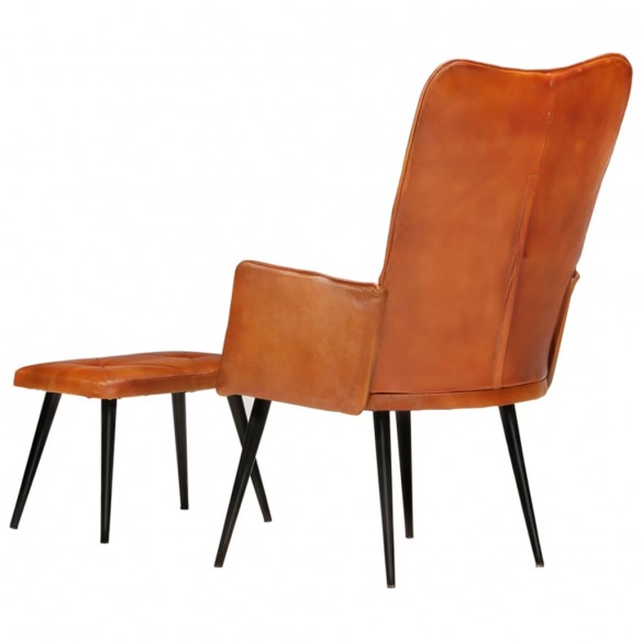 Chaise à oreilles avec repose-pied Brun roux Cuir véritable