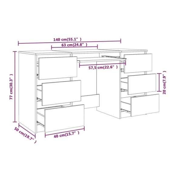 Bureau Chêne fumé 140x50x77 cm Bois d'ingénierie