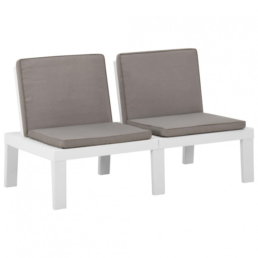 Banc de salon de jardin avec coussin Plastique Blanc