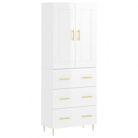 Buffet haut Blanc brillant 69,5x34x180 cm Bois d'ingénierie