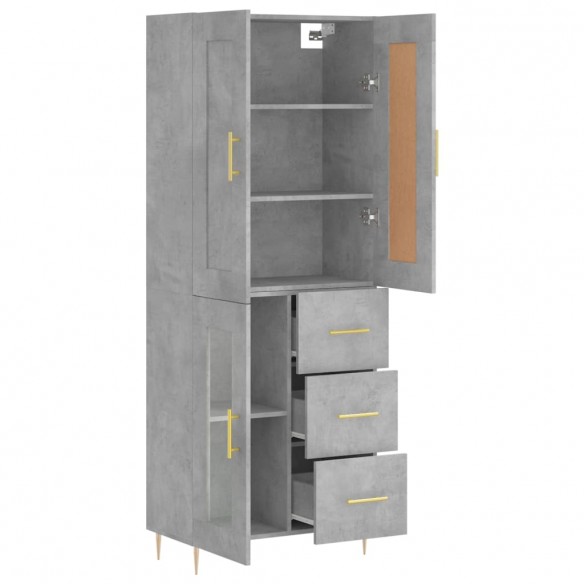 Buffet haut Gris béton 69,5x34x180 cm Bois d'ingénierie