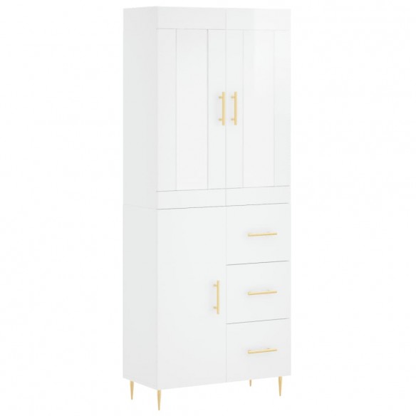 Buffet haut Blanc brillant 69,5x34x180 cm Bois d'ingénierie