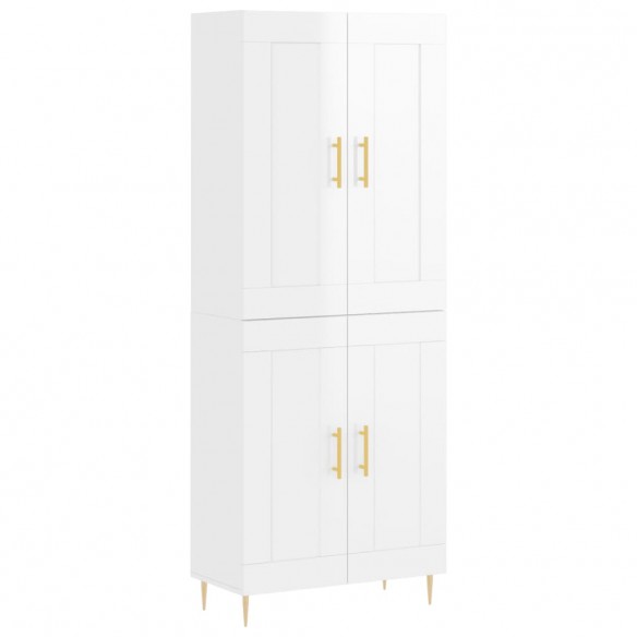 Buffet haut Blanc brillant 69,5x34x180 cm Bois d'ingénierie