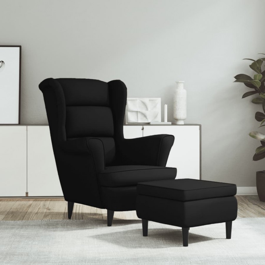 Fauteuil à oreilles avec tabouret noir velours