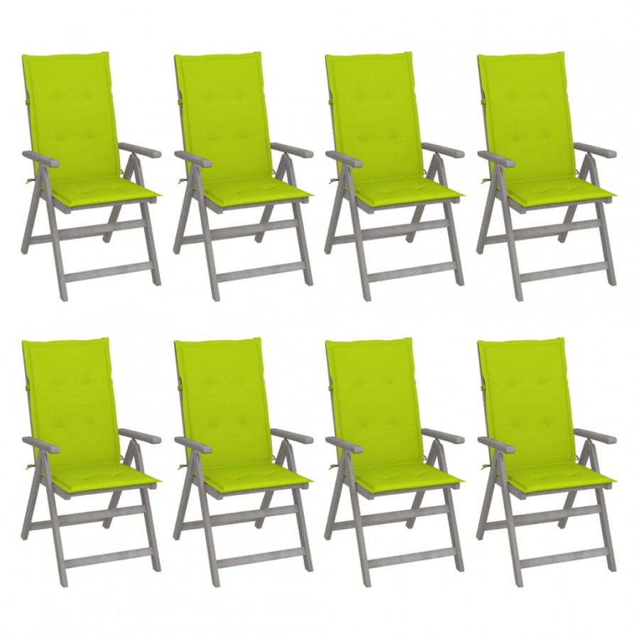 Chaises inclinables de jardin avec coussins 8 pcs Gris Acacia