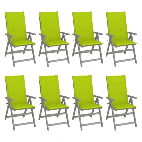 Chaises inclinables de jardin avec coussins 8 pcs Gris Acacia