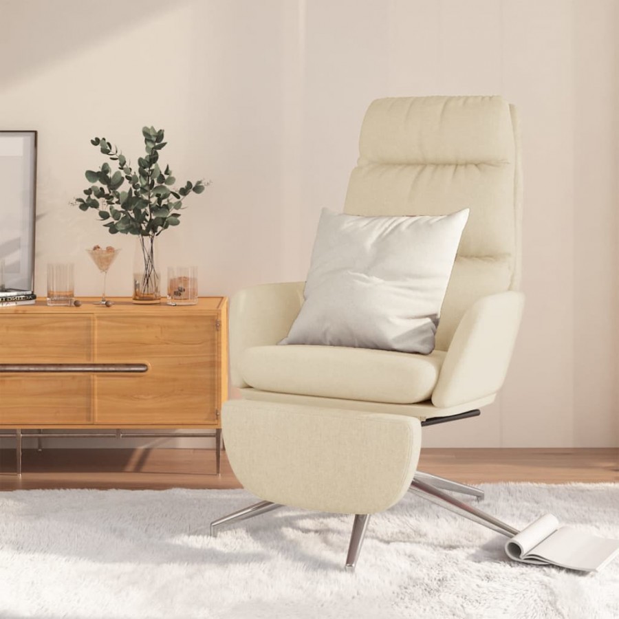 Chaise de relaxation avec repose-pied Crème Tissu