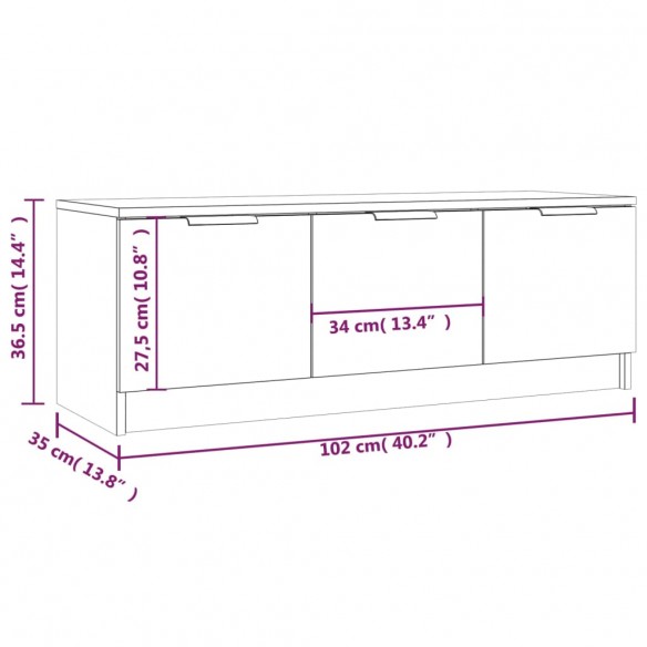 Meuble TV Blanc brillant 102x35x36,5 cm Bois d'ingénierie