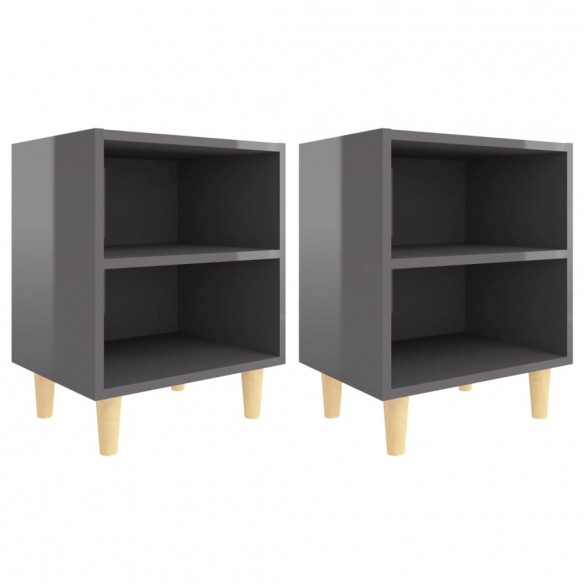 Tables de chevet pieds en bois 2 pcs Gris brillant 40x30x50 cm