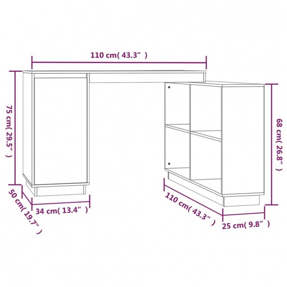 Bureau Blanc 110x50x75 cm Bois massif de pin