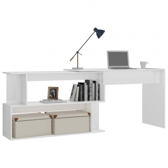 Bureau d'angle Blanc brillant 200x50x76 cm Aggloméré