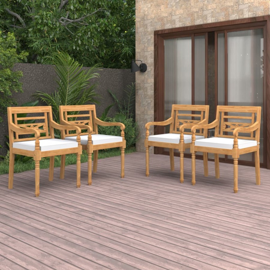 Chaises Batavia 4 pcs avec coussins Bois de teck solide