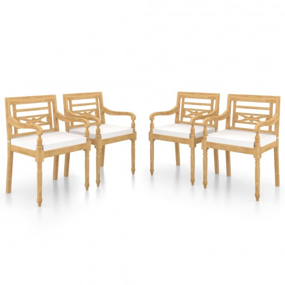 Chaises Batavia 4 pcs avec coussins Bois de teck solide