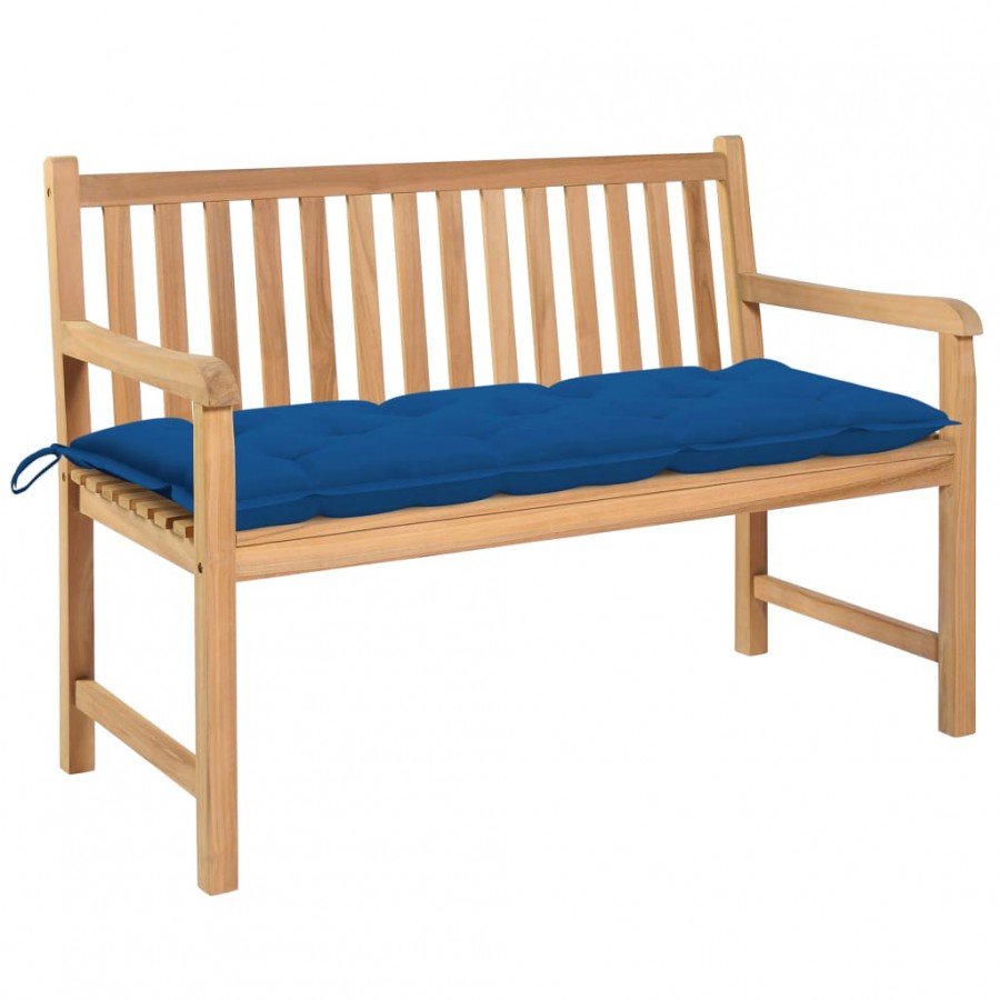 Banc de jardin avec coussin bleu 120 cm Bois de teck massif