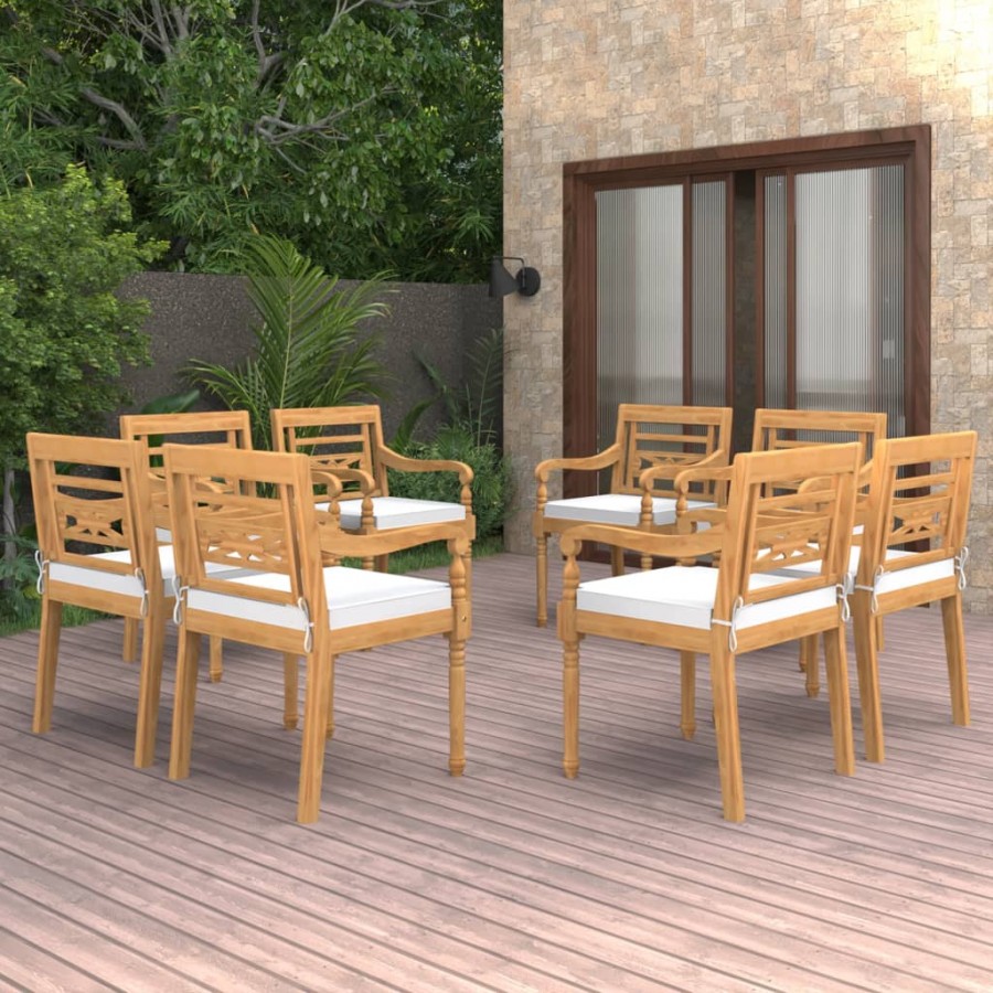 Chaises Batavia 8 pcs avec coussins Bois de teck solide