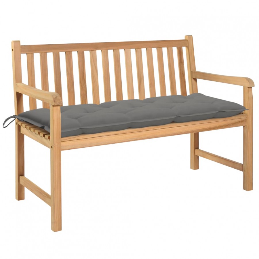 Banc de jardin avec coussin gris 120 cm Bois de teck massif