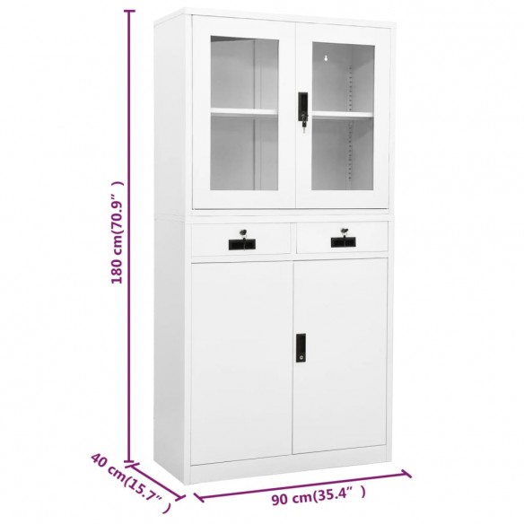 Armoire de bureau Blanc 90x40x180 cm Acier et verre trempé