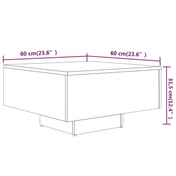 Table basse Sonoma gris 60x60x31,5 cm Bois d'ingénierie