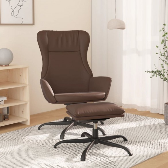 Chaise de relaxation avec repose-pied Brun brillant Similicuir