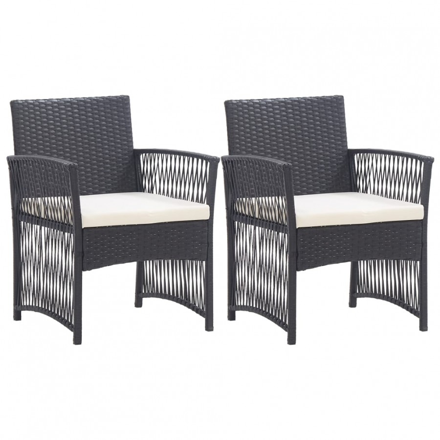 Fauteuils de jardin avec coussins 2 pcs Noir Résine tressée