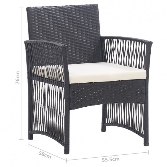 Fauteuils de jardin avec coussins 2 pcs Noir Résine tressée