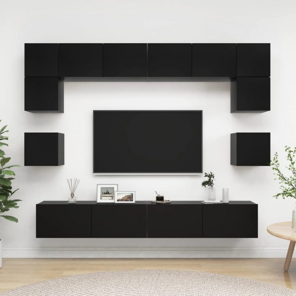 Ensemble de meuble TV 8 pcs Noir Aggloméré