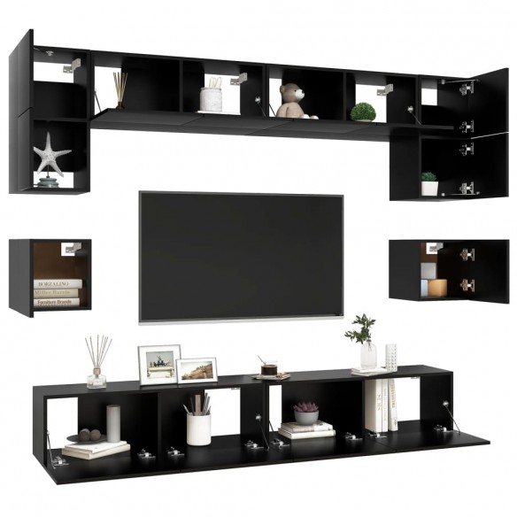 Ensemble de meuble TV 8 pcs Noir Aggloméré