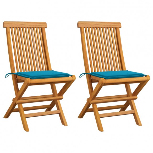 Chaises de jardin avec coussins bleu 2 pcs Bois de teck massif