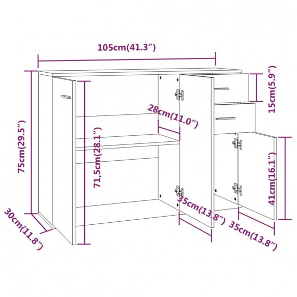 Buffet Chêne fumé 105x30x75 cm Bois d'ingénierie