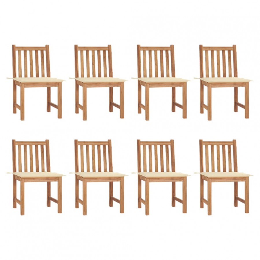 Chaises de jardin 8 pcs avec coussins Bois de teck massif