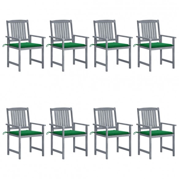 Chaises de jardin avec coussins 8 pcs Bois d'acacia solide Gris