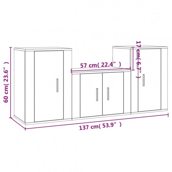 Ensemble de meubles TV 3 pcs Noir Bois d'ingénierie