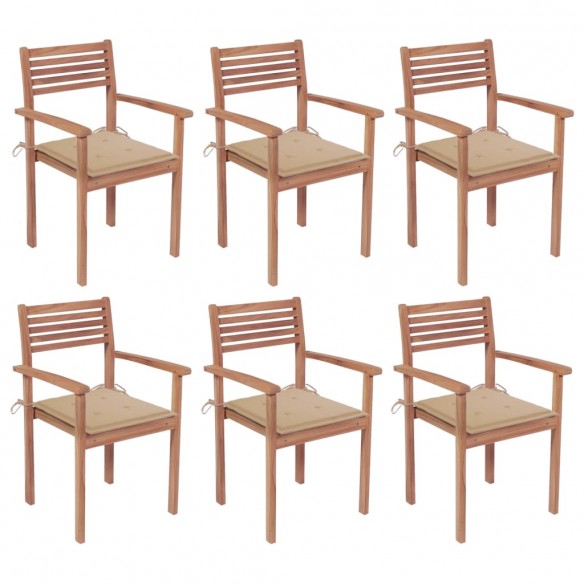 Chaises de jardin empilables avec coussins 6 pcs Teck solide