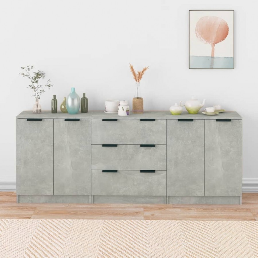 Buffets 3 pcs Gris béton Bois d'ingénierie