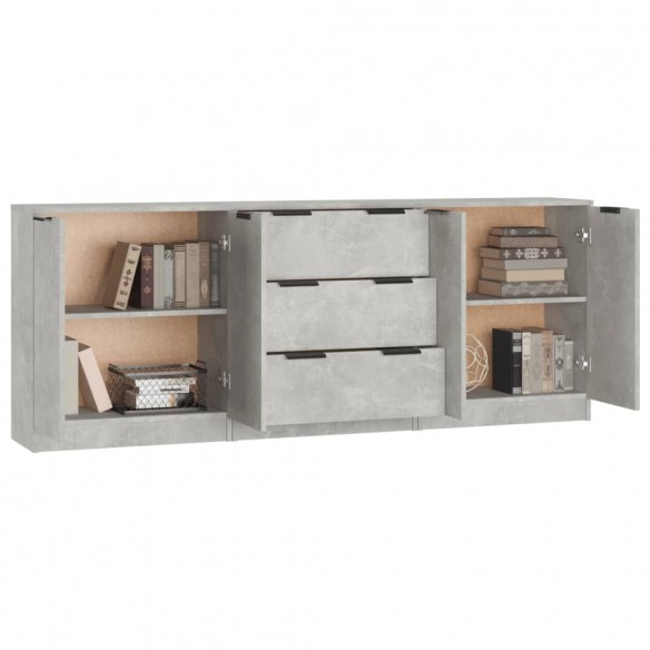 Buffets 3 pcs Gris béton Bois d'ingénierie