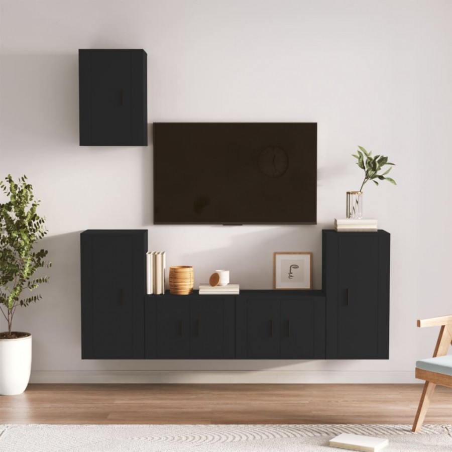 Ensemble de meubles TV 5 pcs Noir Bois d'ingénierie