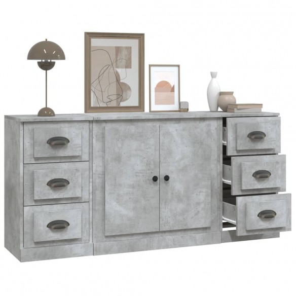 Buffets 3 pcs gris béton bois d'ingénierie