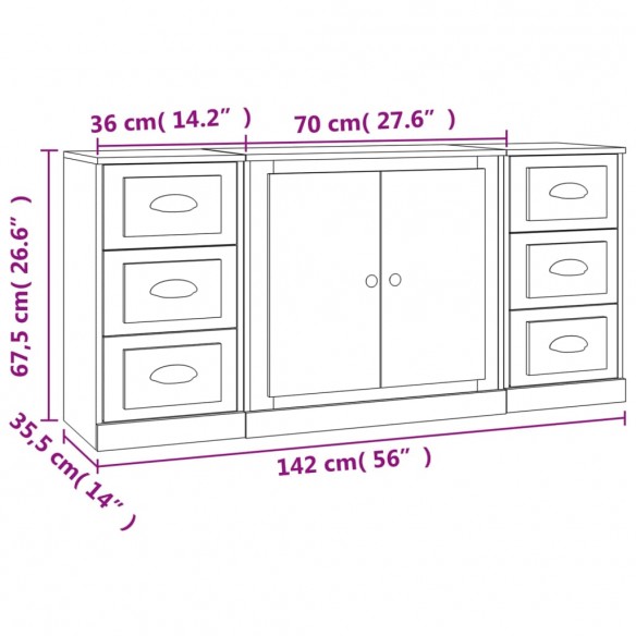 Buffets 3 pcs gris béton bois d'ingénierie