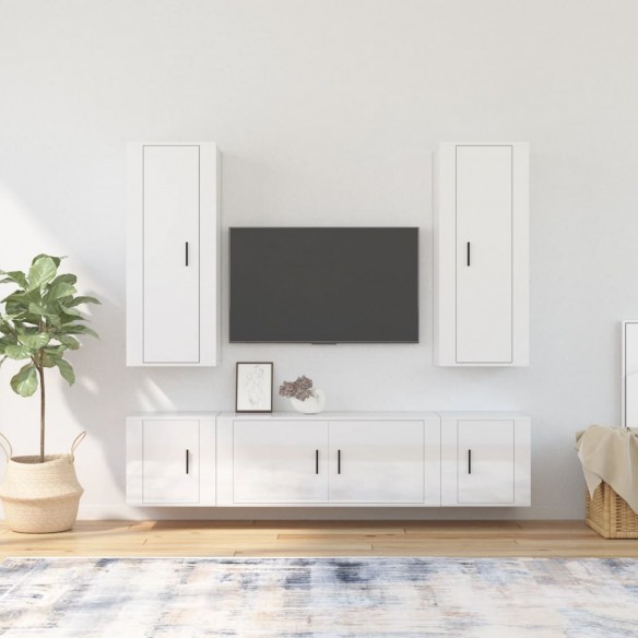 Ensemble de meubles TV 5 pcs Blanc brillant Bois d'ingénierie