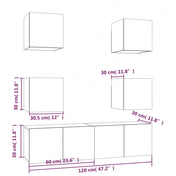 Ensemble de meubles TV 6 pcs Chêne fumé Bois d'ingénierie