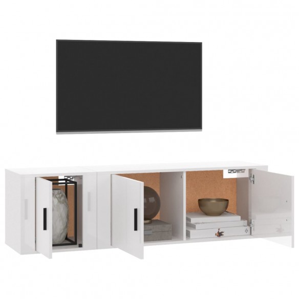 Ensemble de meubles TV 2 pcs blanc brillant bois d'ingénierie